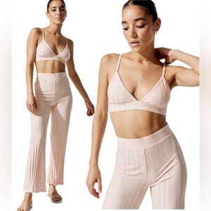 Jonathan Simkhai 2 Piece SET Ribbed.Bralette and Wide Leg pant in Rosebud Size S